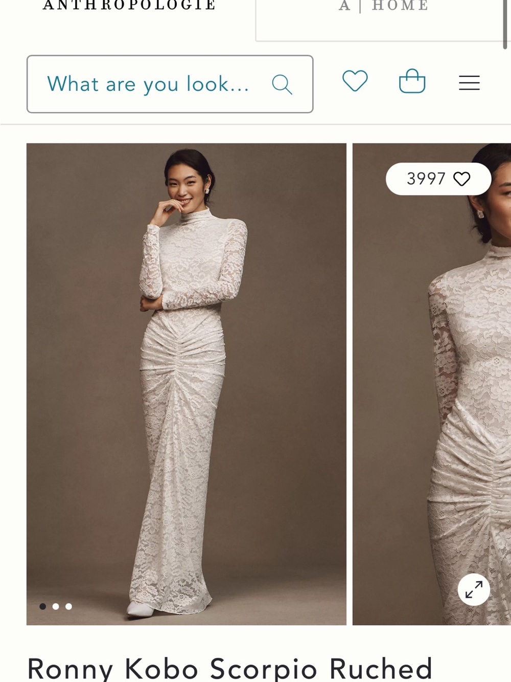 Ronny Kobo Ivory Lace Long-Sleeve Ruched Wedding Dress